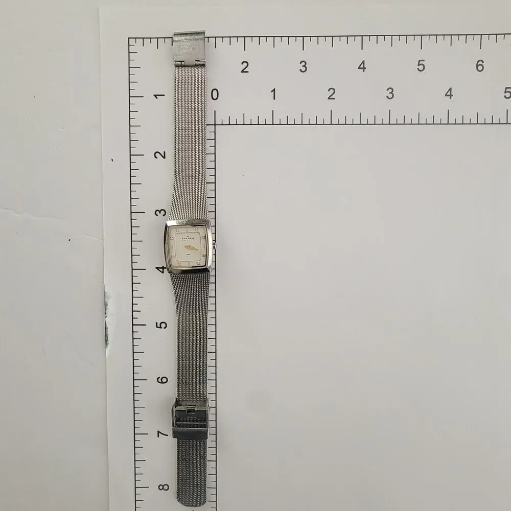 Skagen Womens Watch White Dial Silver Case Silver Mesh Bracelet Quartz
